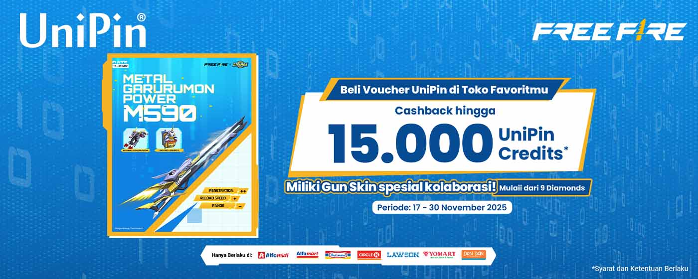 Koleksi Skin Spesial Digimon di Free Fire & dapatkan Cashback hingga 15.000 UniPin Credits
